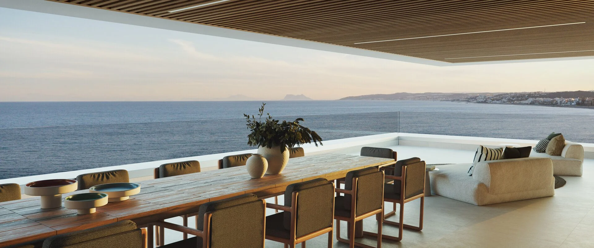 Luxury Mediterranean villa with infinity pool at sunset
