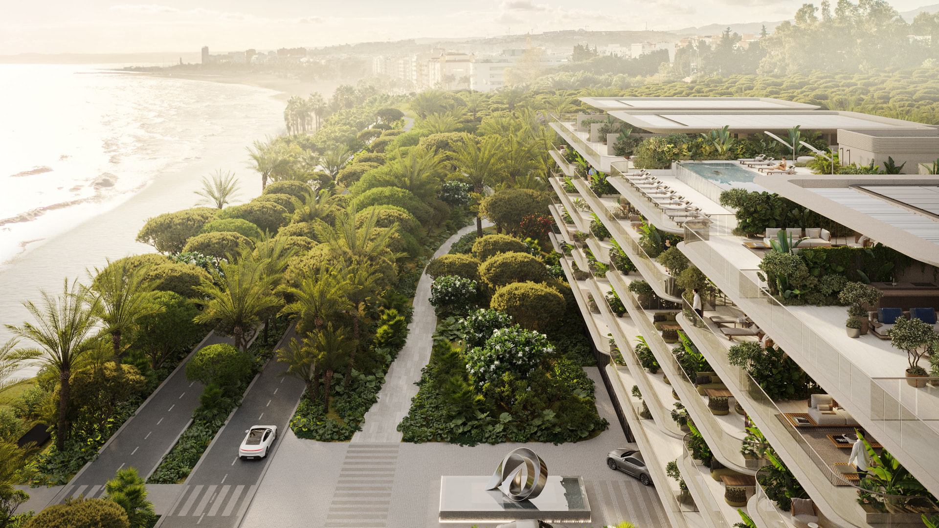 Panoramic terrace of a luxury new development overlooking Marbella