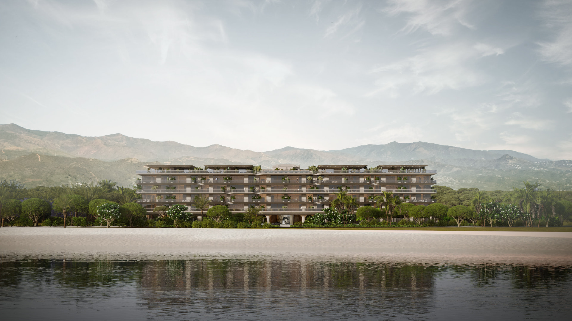 Panoramic terrace of a luxury new development overlooking Marbella